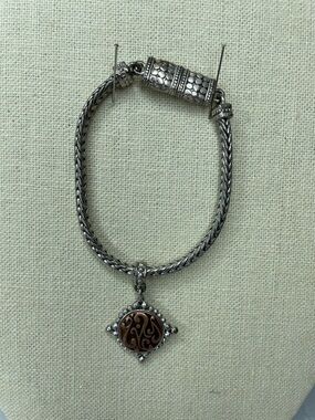 Women's Two-Tone Filigree Pendant Bracelet - Silver and Copper Colors